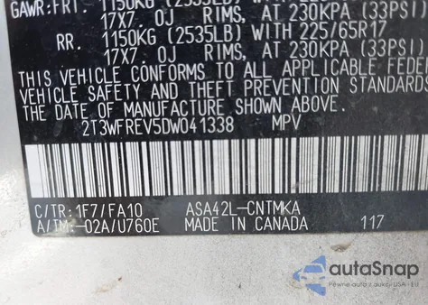 2013 Toyota Rav4 Xle from USA, damaged, VIN 2T3WFREV5DW041338